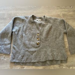 Madewell XL Ribbed Lyle Henley Sweater Grey Wool High Low Warm Cozy V-Neck